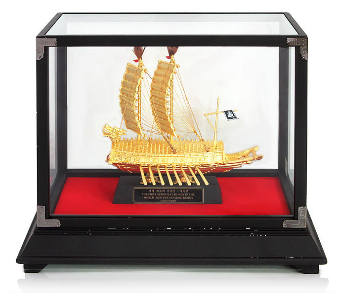 24K Gold-Plated Turtle Ship Model with Paulownia Wood Case