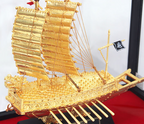24K Gold-Plated Turtle Ship Model with Paulownia Wood Case