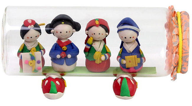 4-Piece Glass Bottle Hanbok Doll Set (Random Design)