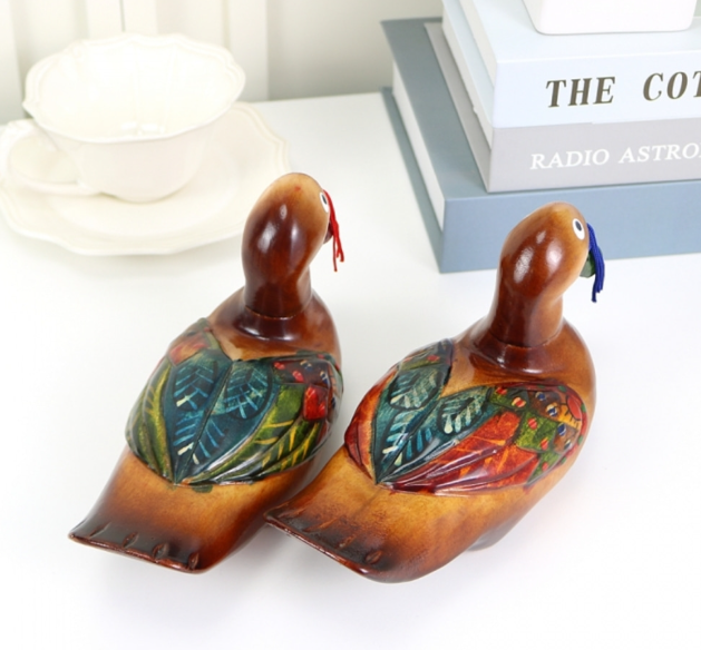 Hand-Carved Wooden Mandarin Duck Set