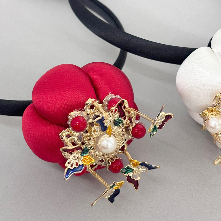 Big Pearl Flower Cubic Baessi Daenggi Headband (Choose 1 from 3 Colors)